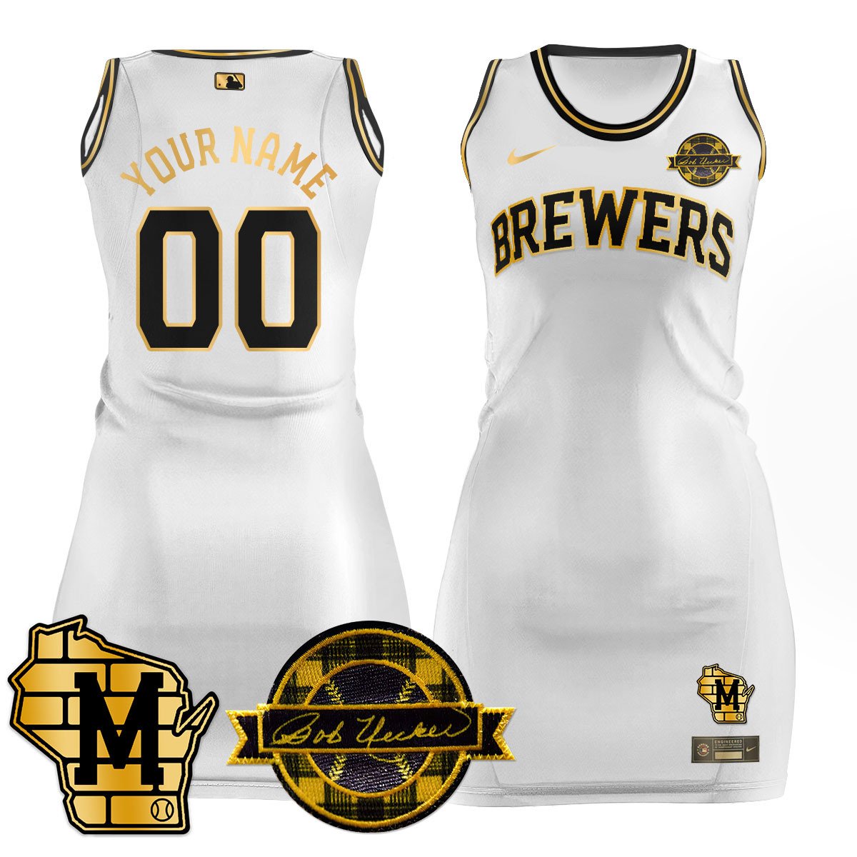 Custom Name/Number Milwaukee Brewers Limited Jersey Dress - Bob Uecker Patch - All Stitched