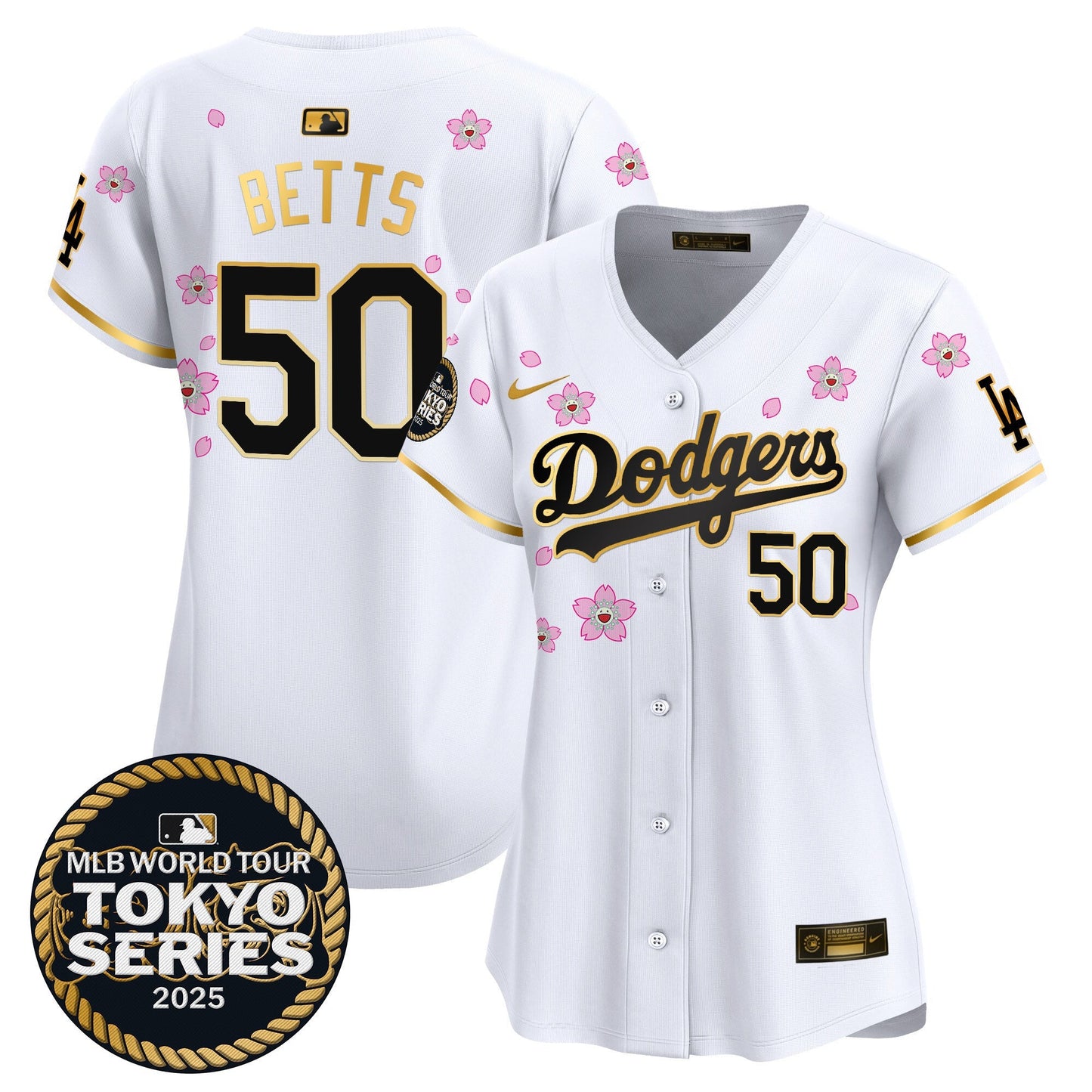 Women's Dodgers Tokyo Series 2025 Gold Trim Vapor Premier Limited Jersey V2 - Stitched
