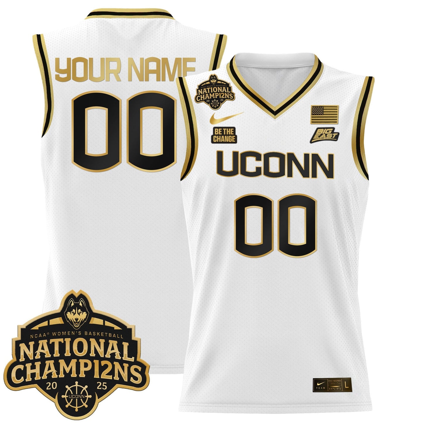 UConn Huskies 2025 Women's National Champions Patch Lightweight Basketball Custom Jersey - All Stitched