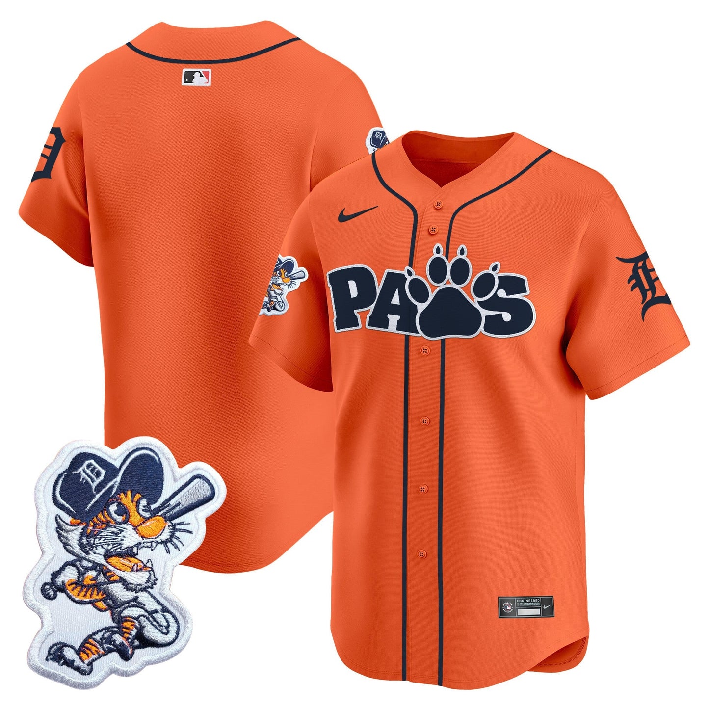 Detroit Tigers Paws Patch Vapor Premier Limited Jersey V2 - All Stitched