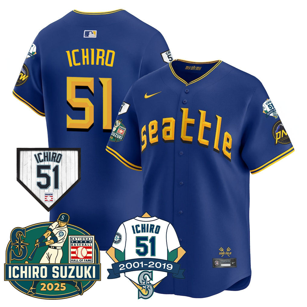 Men's Seattle Mariners Ichiro Number Retirement Jersey - All Stitched