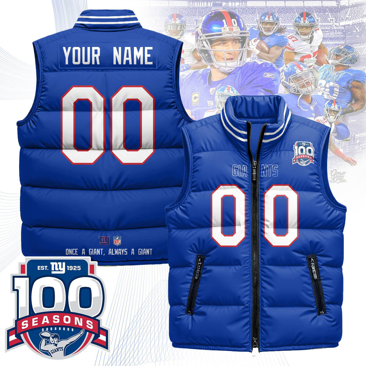 Custom New York Giants Unisex Puffer Vest