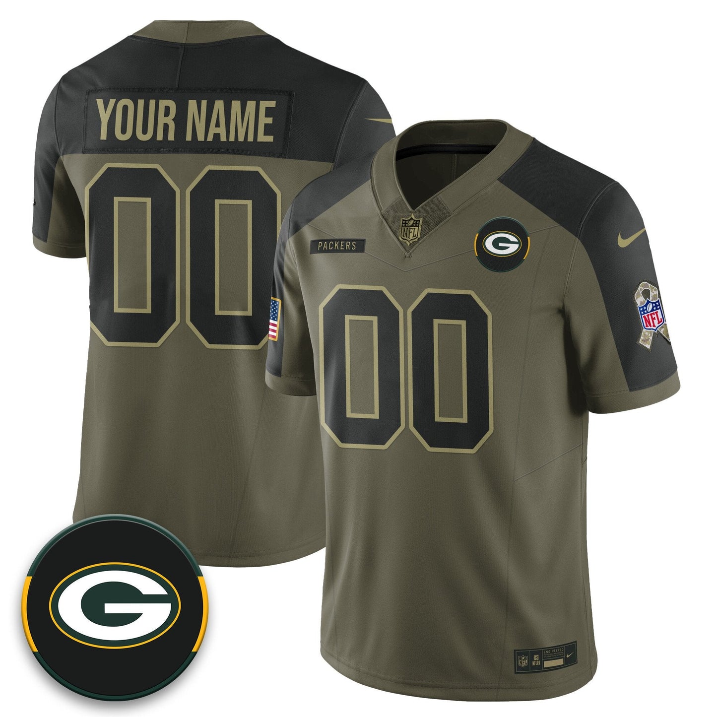 Custom Green Bay Packers 2025 Salute to Service Limited Jersey - All Stitched
