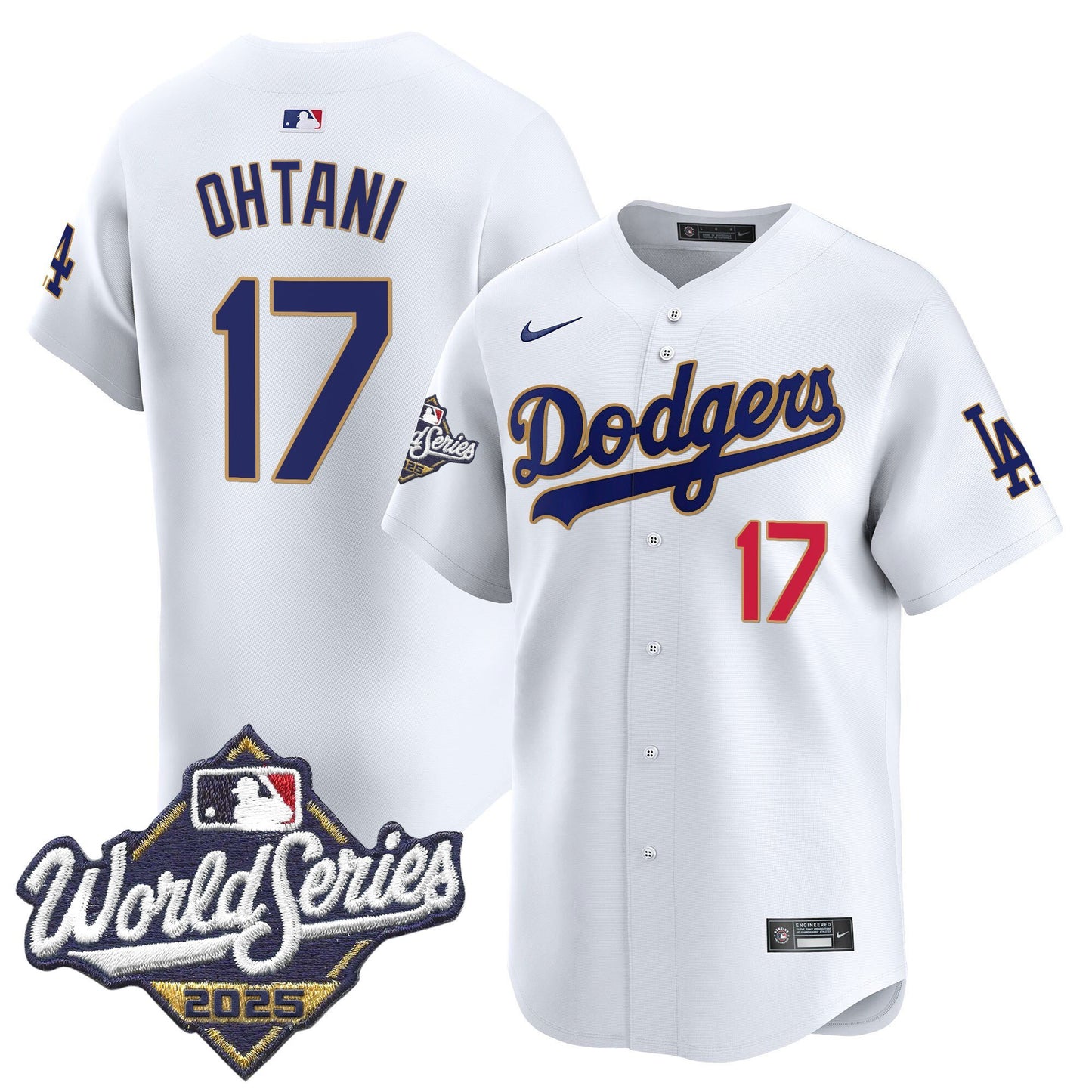 Men's Dodgers 2025 World Series Gold Trim Vapor Premier Limited Jersey - All Stitched