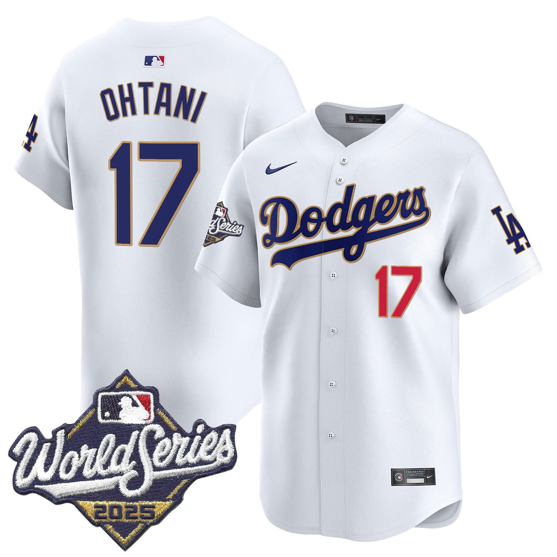 Men's Dodgers 2025 World Series Gold Trim Vapor Premier Limited Jersey - All Stitched
