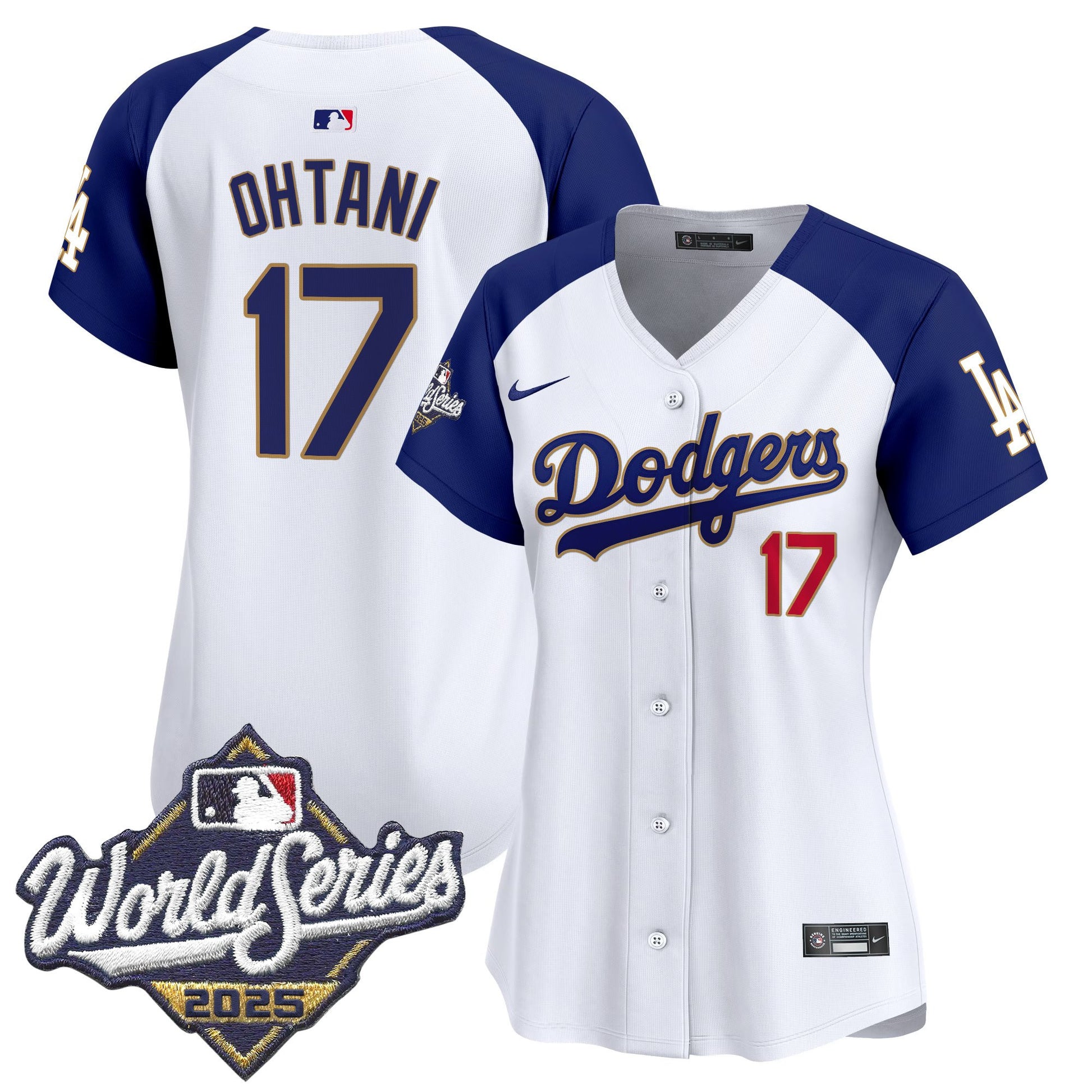 Women's Dodgers 2025 World Series Gold Trim Vapor Premier Limited Jersey - All Stitched
