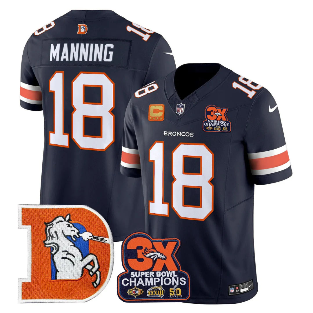 DEN Throwback 3-Times Champions Patch Vapor Limited Jersey - All Stitched