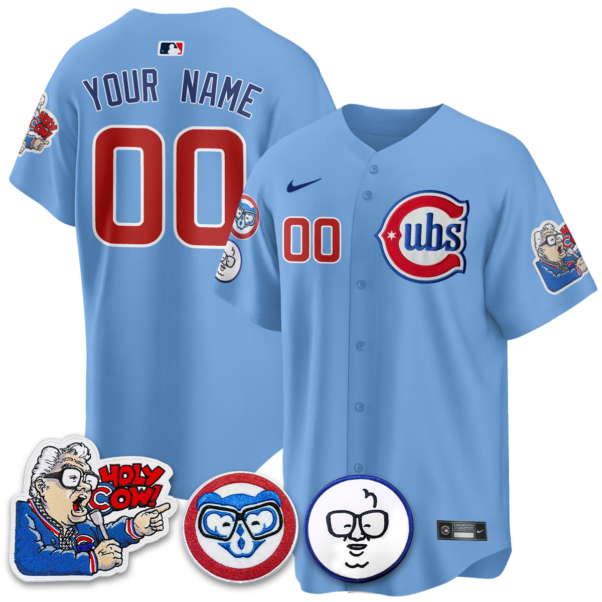 Chicago Cubs Custom Jersey - Harry Caray "Holy Cow" Patch - All Stitched
