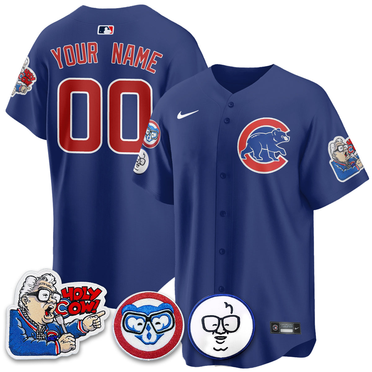 Chicago Cubs Custom Jersey - Harry Caray "Holy Cow" Patch - All Stitched