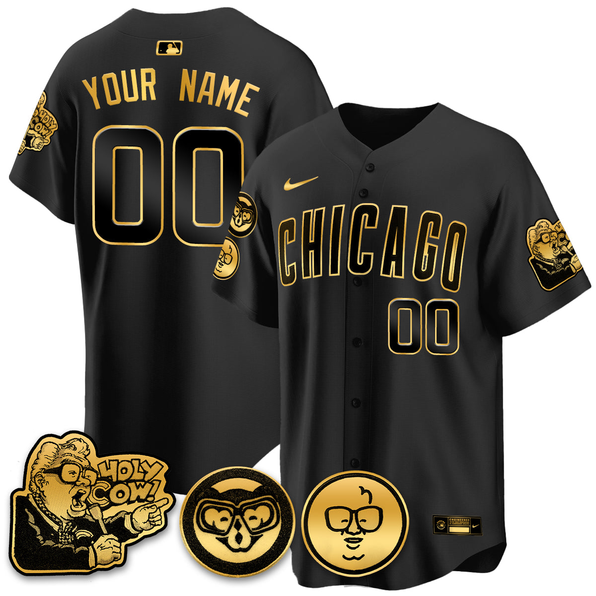 Chicago Cubs Custom Jersey - Harry Caray "Holy Cow" Patch - All Stitched