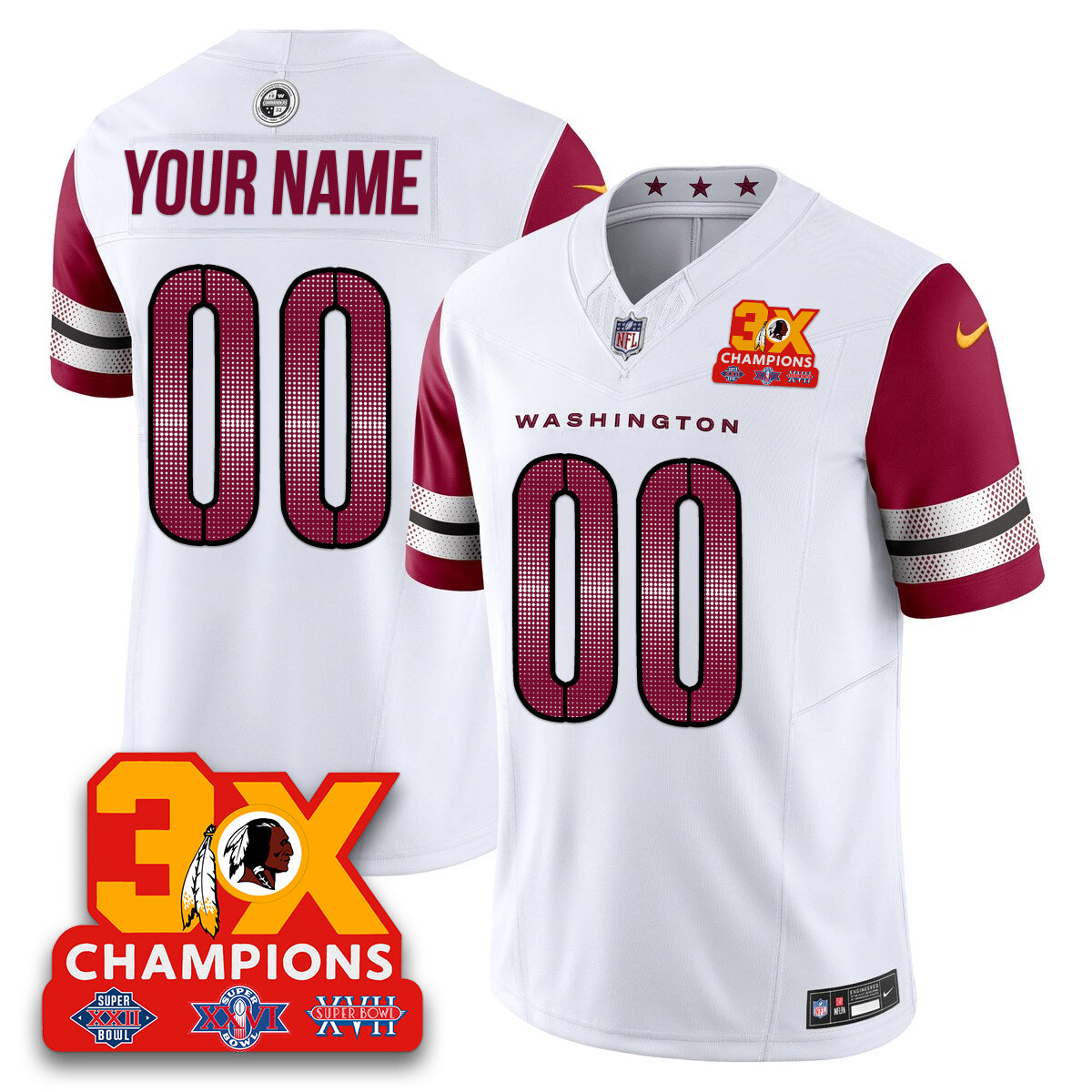 WAS 3-Time Champions Patch Vapor Limited Custom Jersey - All Stitched