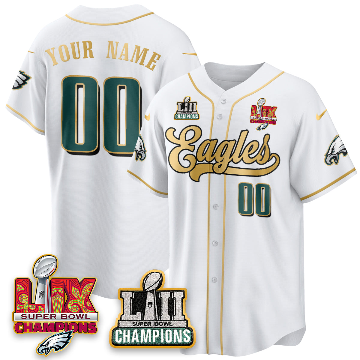 PHI LII-LIX Super Bowl Champions Vapor Limited Gold Baseball Custom Jersey - All Stitched