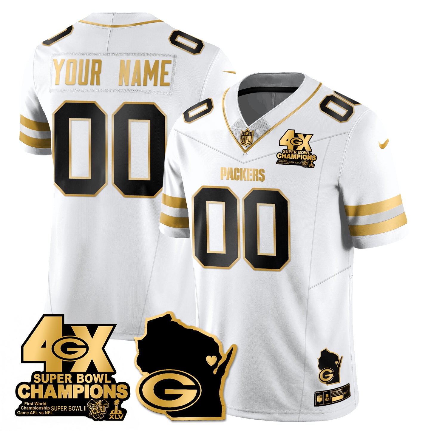 GB 4-Time Champions Patch Vapor Limited Gold Jersey - All Stitched