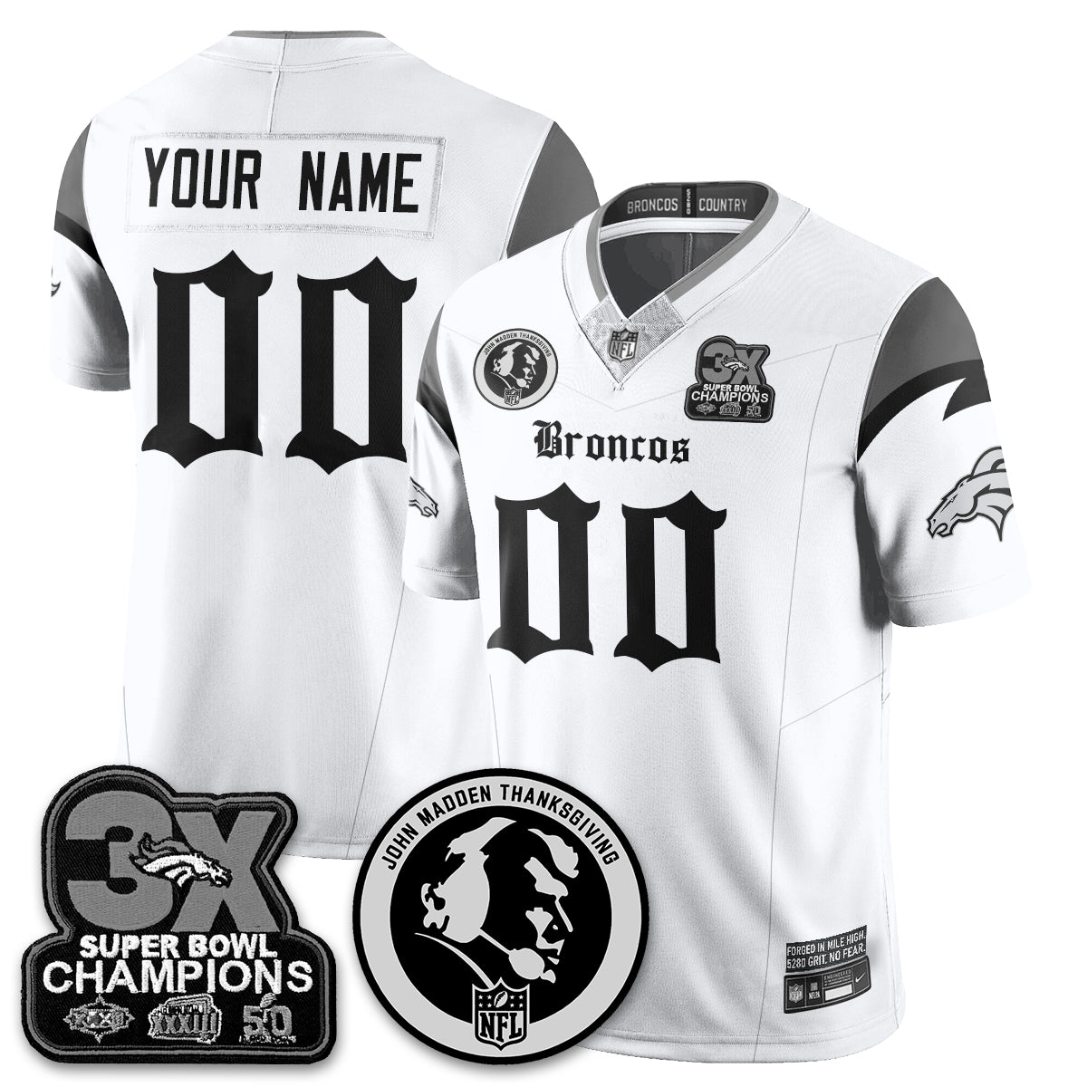 DEN Gothic 3x Champions Vapor Limited Custom Jersey - John Madden Patch - All Stitched