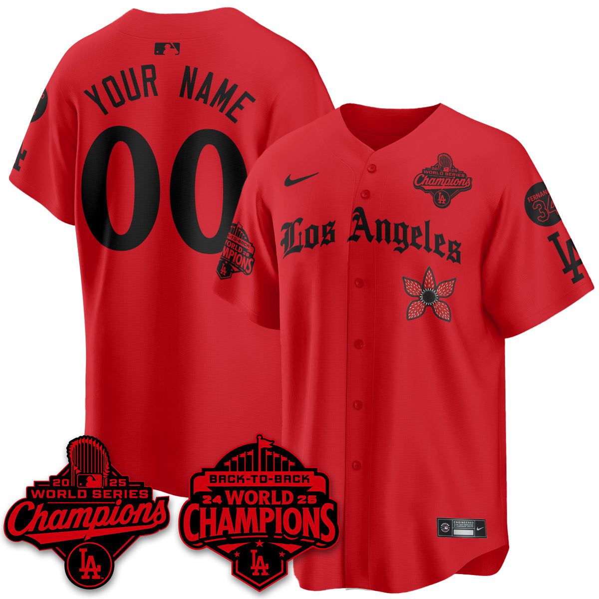 LAD 2025 World Series Champions x Stranger Things Vapor Premier Custom Jersey - All Stitched