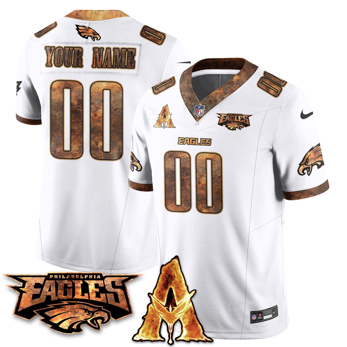 Custom Philadelphia Eagles x Avatar 3 Fire and Ash Jersey V2 - Stitched