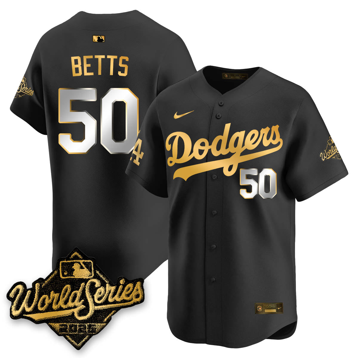 Los Angeles Dodgers 2025 World Series Gold Jersey - All Stitched