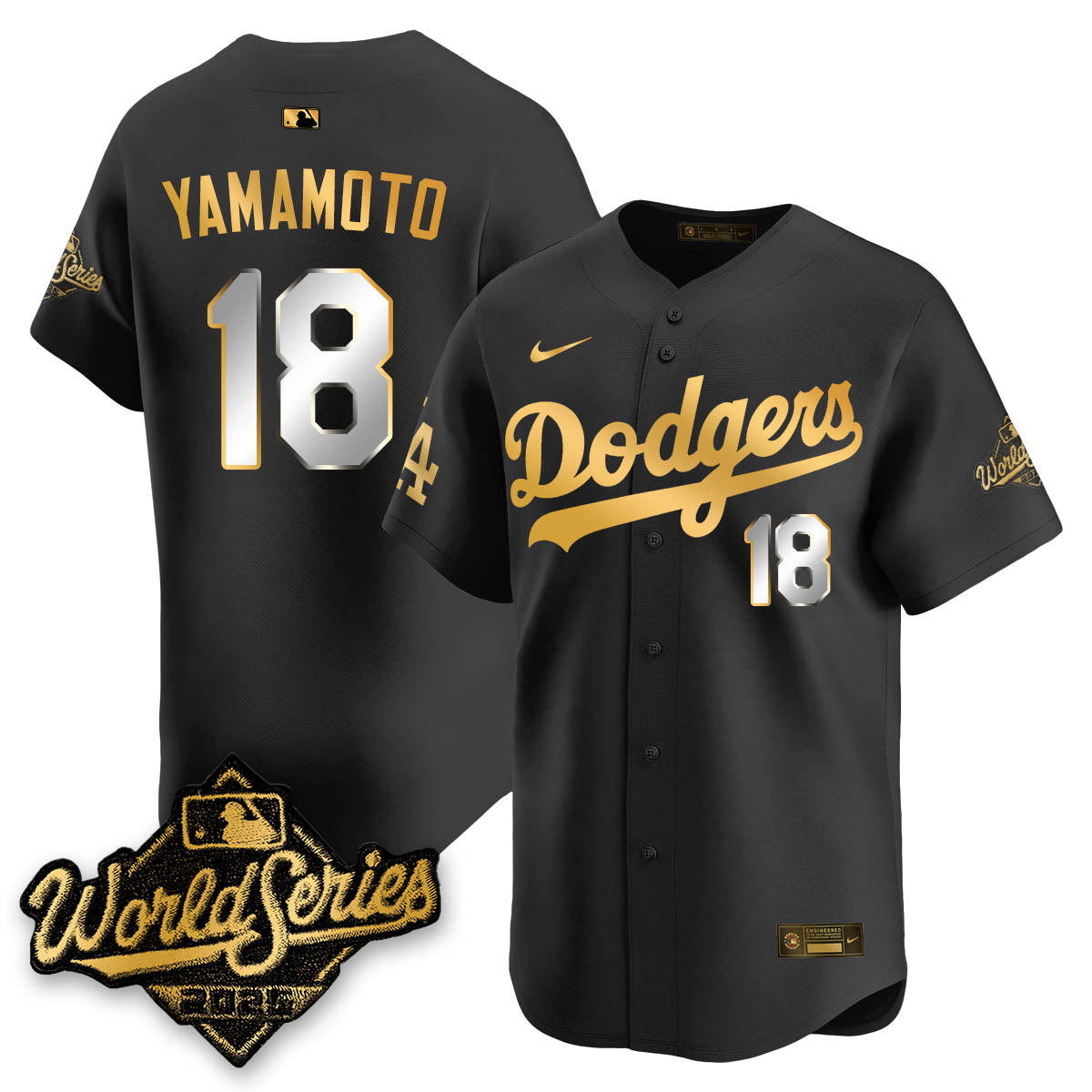 Los Angeles Dodgers 2025 World Series Gold Jersey - All Stitched