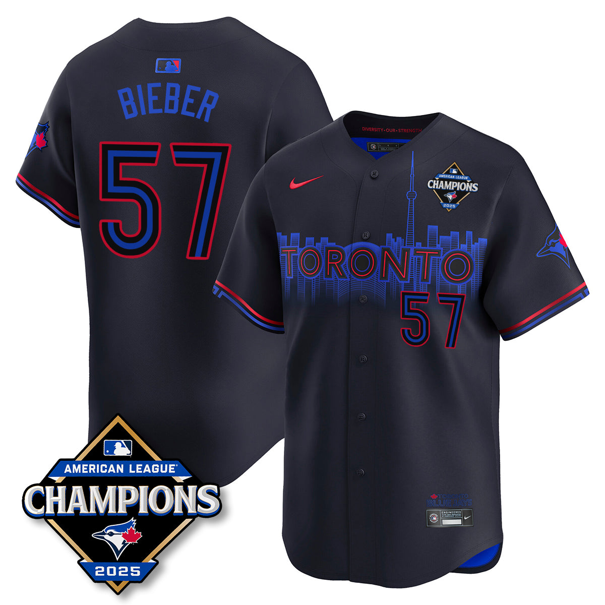 Toronto Blue Jays 2025 American League Champions Jersey - All Stitched