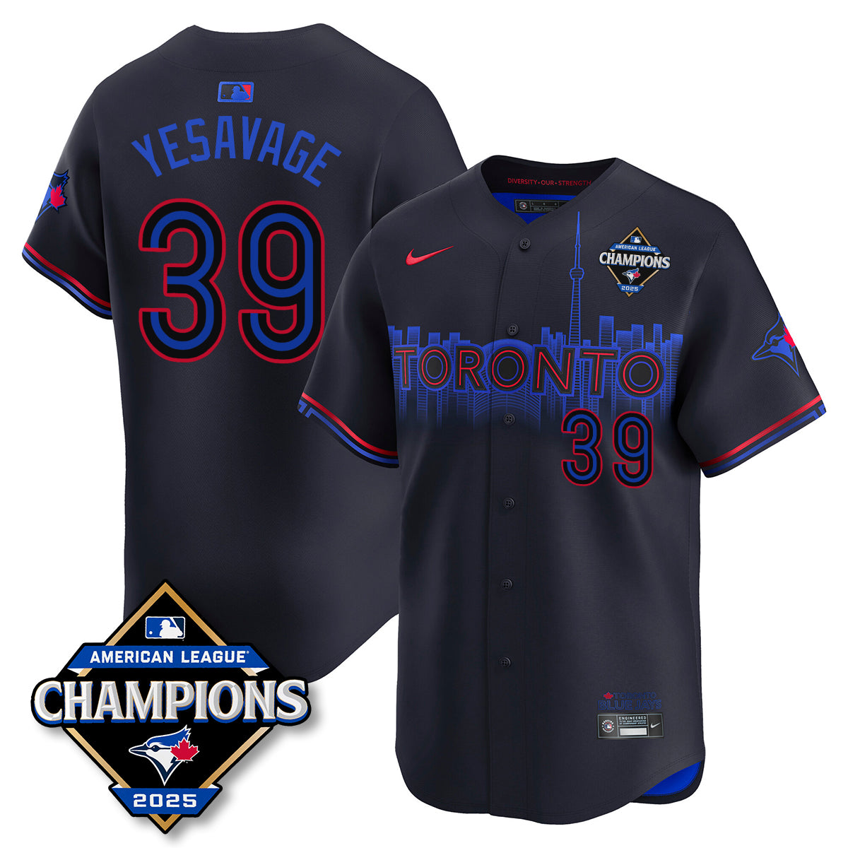 Toronto Blue Jays 2025 American League Champions Jersey - All Stitched