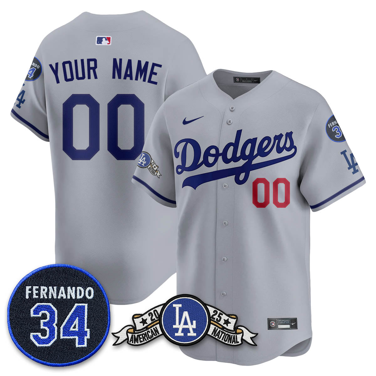 Los Angeles Dodgers 2025 National League Champions Custom Jersey - All Stitched