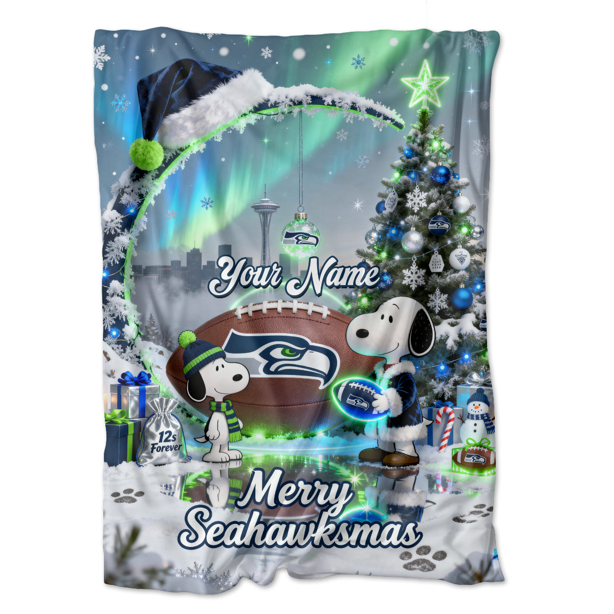 Seattle Seahawks x SNP | Premium Christmas Fleece Blanket & Throw Pillow