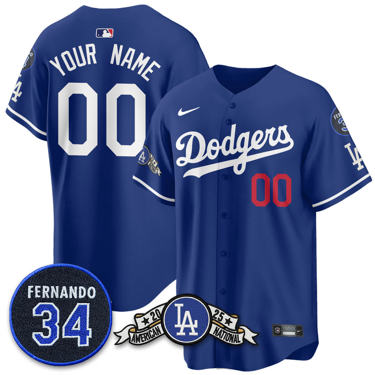 Los Angeles Dodgers 2025 National League Champions Custom Jersey - All Stitched