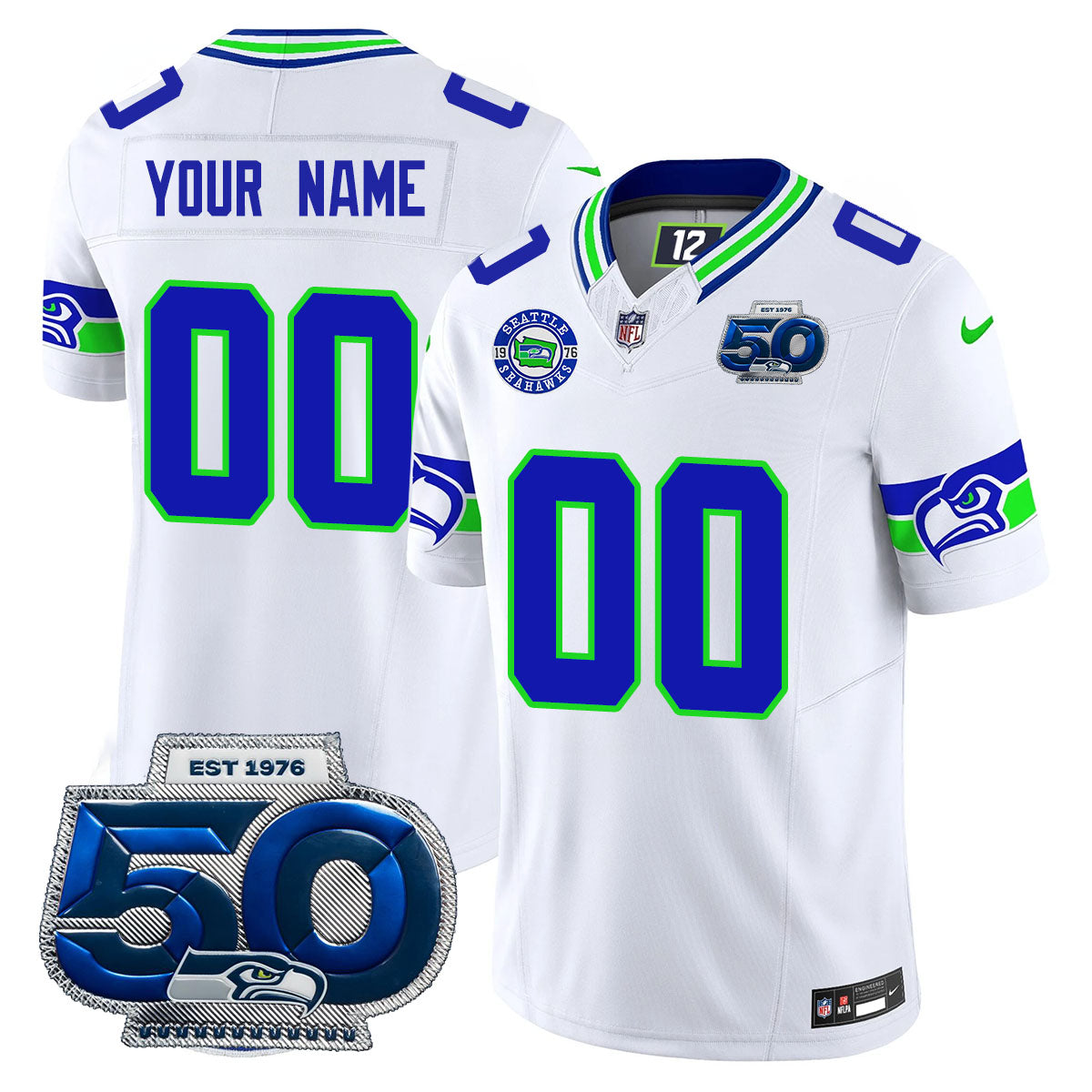 Seattle Seahawks 50th Season Vapor Limited Custom Jersey - All Stitched