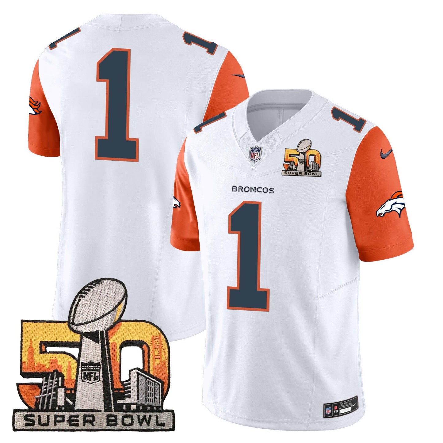 DEN Super Bowl 50 Patch Vapor Jersey - All Stitched