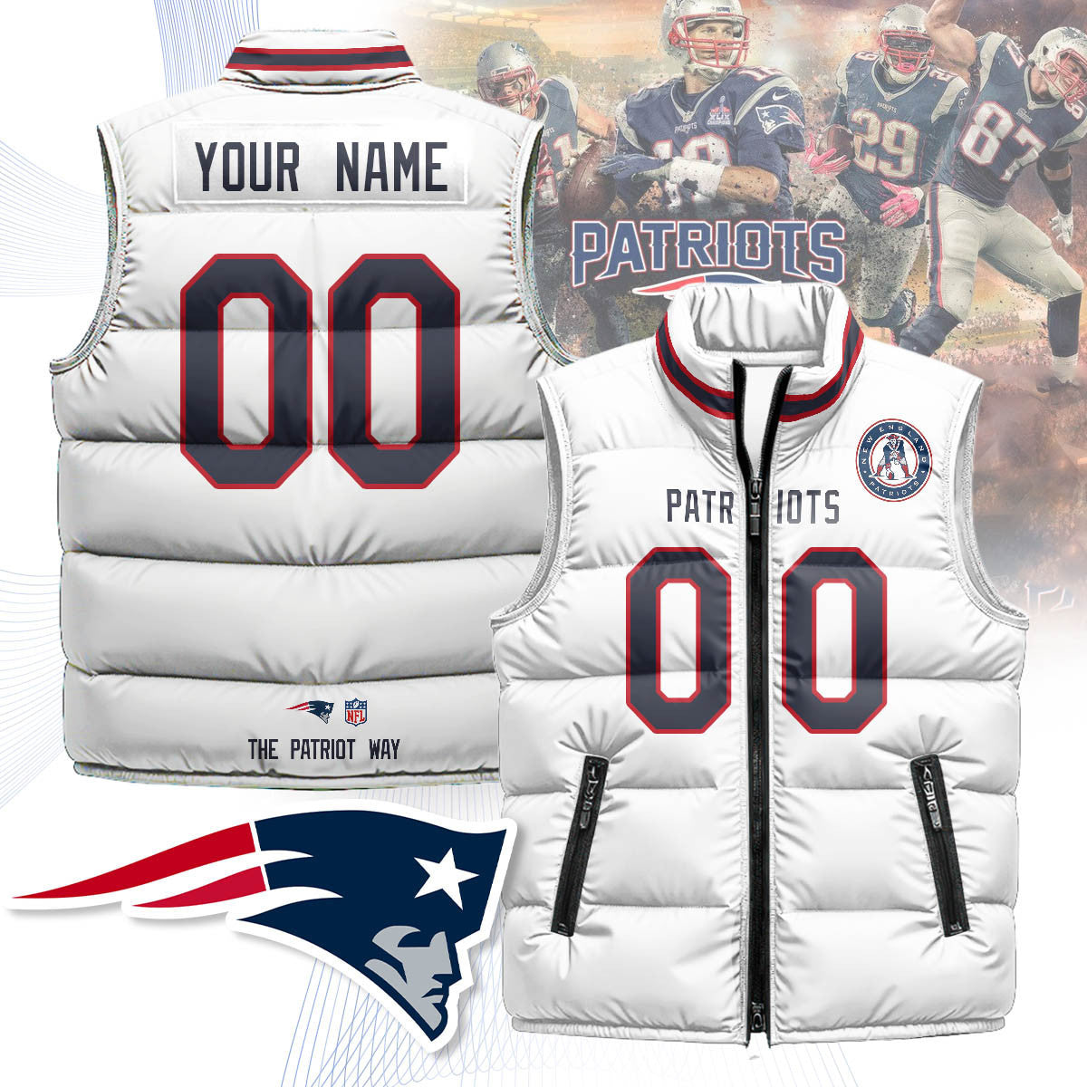 Custom New England Patriots Unisex Puffer Vest