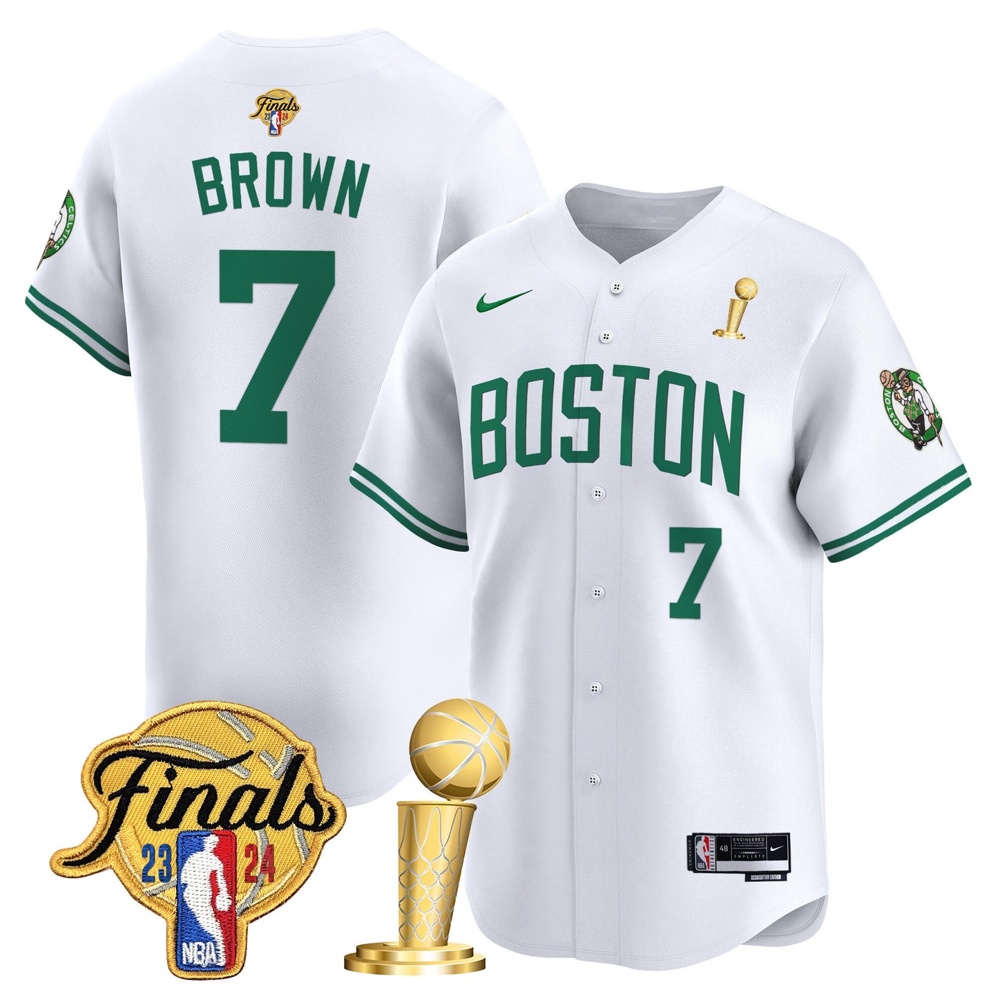 Boston Celtics 2024 Final & Champions Patch Baseball Jersey - All Stitched