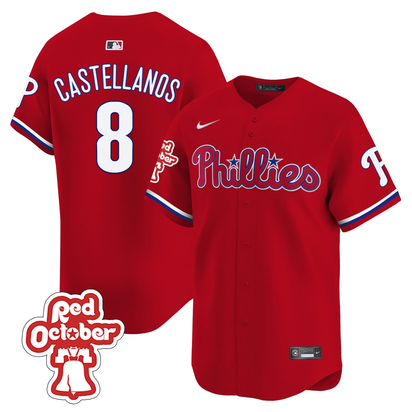 Phillies Red Octorber Patch Vapor Premier Limited Jersey - All Stitched