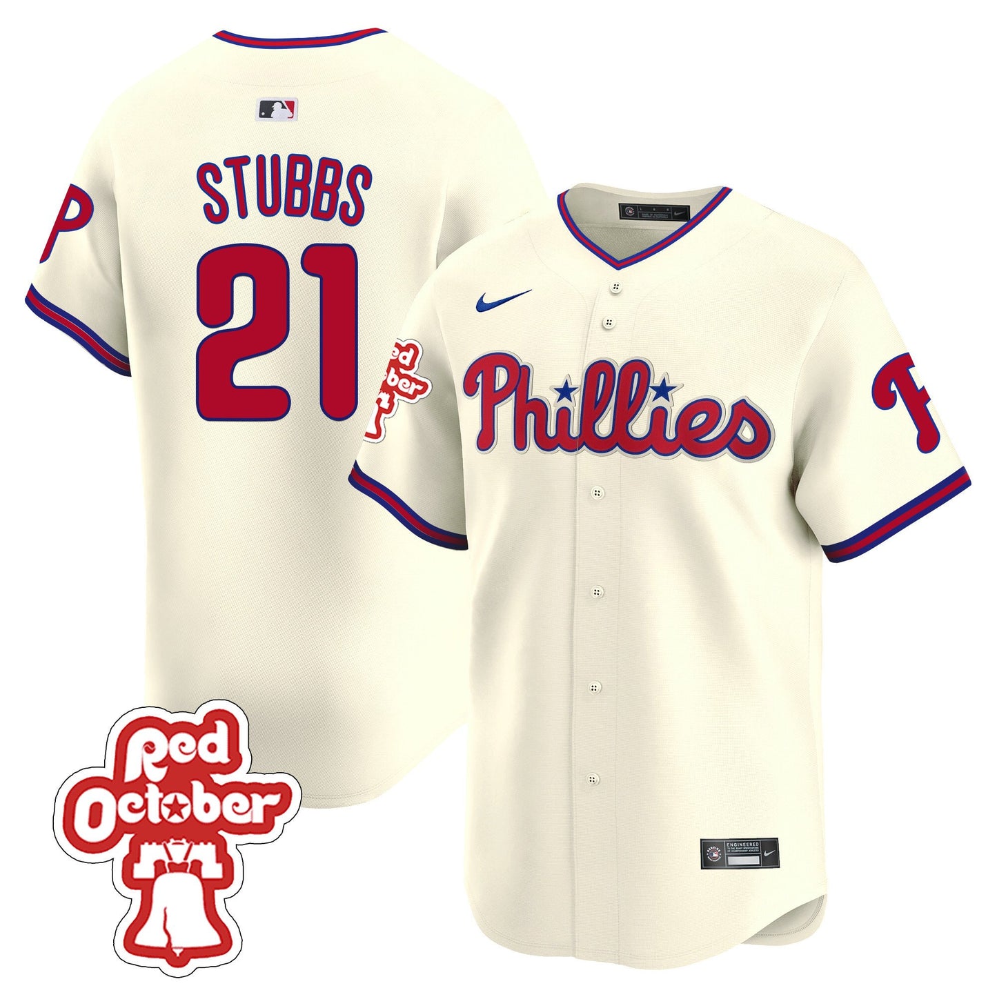 Phillies Red Octorber Patch Vapor Premier Limited Jersey - All Stitched