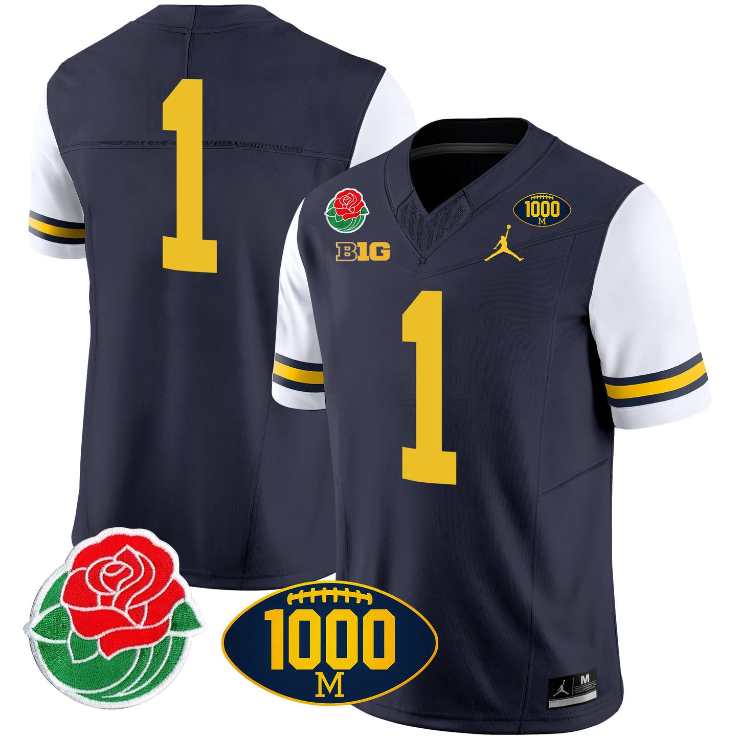 Michigan Rose Bowl & 1000 Wins Patch Vapor Jersey - All Stitched