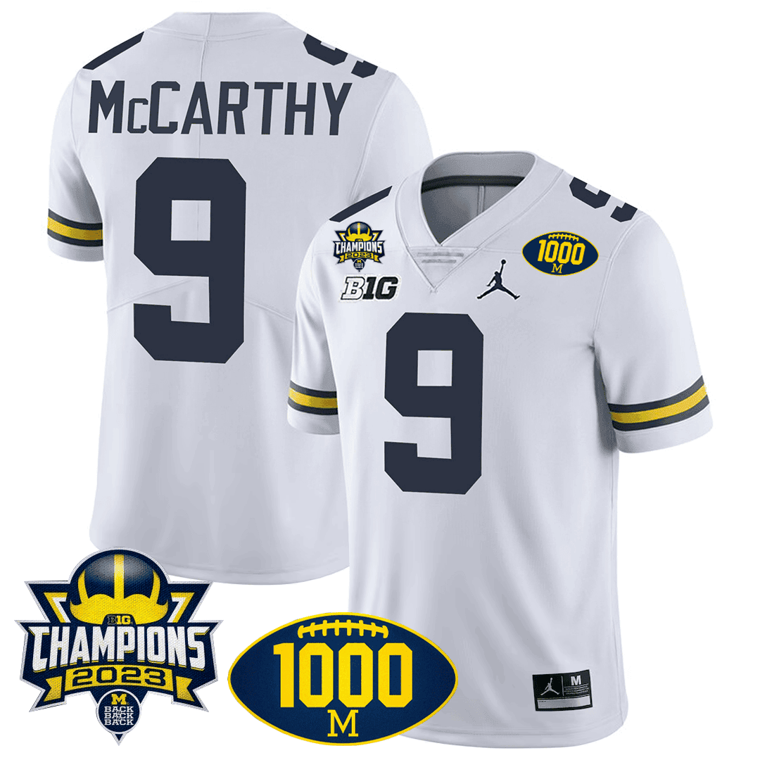 Michigan 1000 Wins & BIG10 Champions Patch Special Jersey - All Stitched