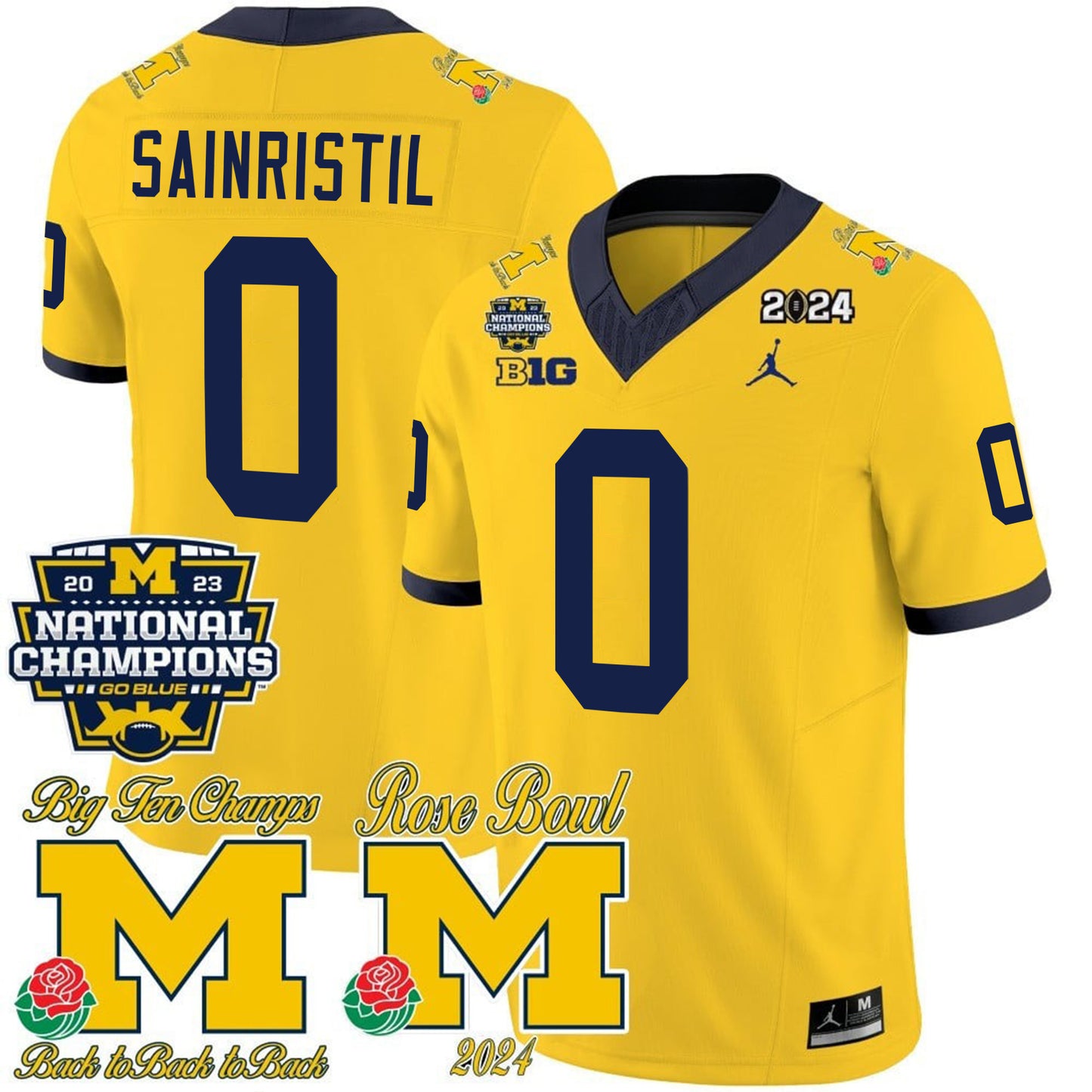 Michigan 2023 National Champions & Rose Bowl Patch Vapor Jersey - All Stitched