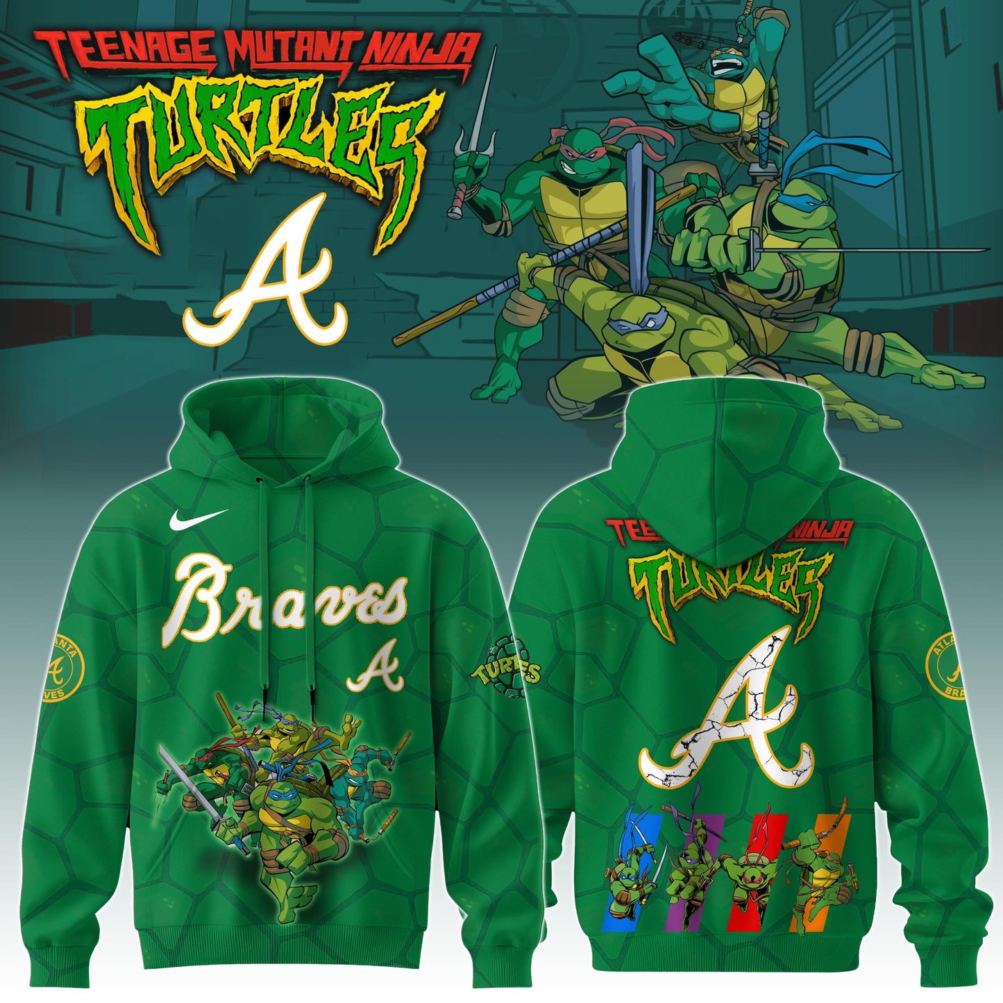 . Atlanta Braves MLB x Ninja Turtles Special Edition Hoodie 2025