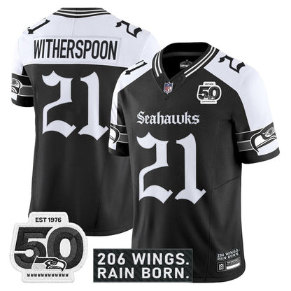 Seattle Seahawks 'Gothic Rain City Shadows Edition' Vapor Jersey - 50th Anniversary Patch - All Stitched