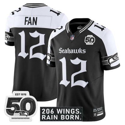 Seattle Seahawks 'Gothic Rain City Shadows Edition' Vapor Jersey - 50th Anniversary Patch - All Stitched