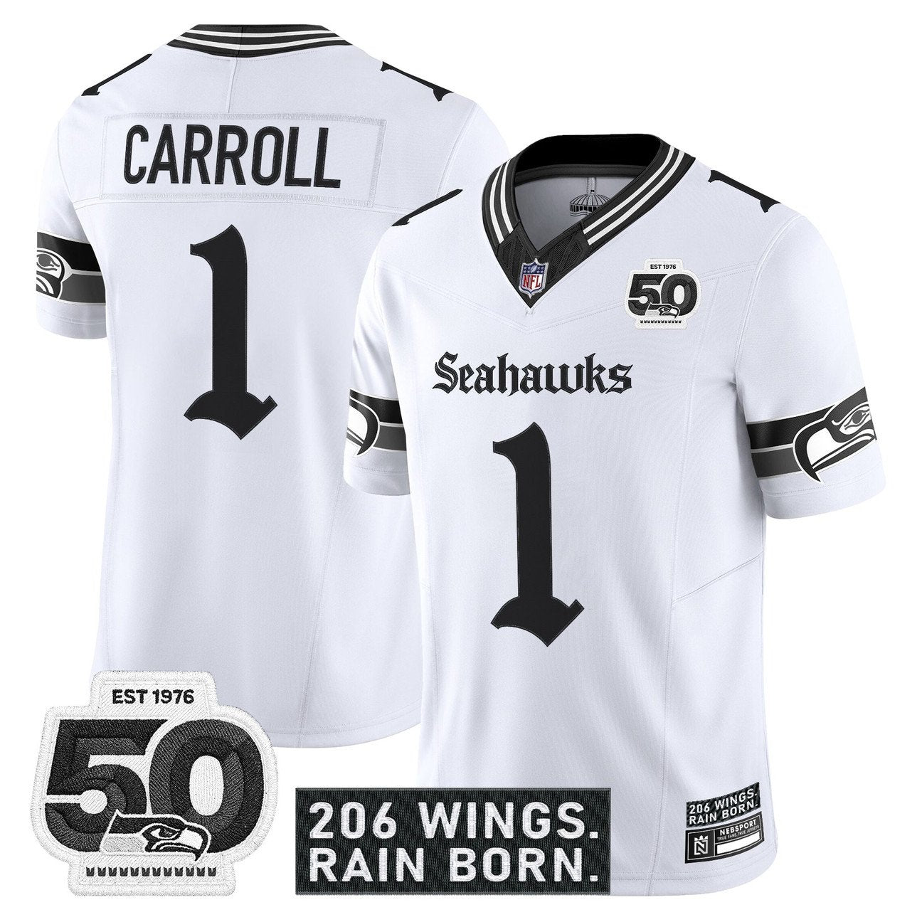 Seattle Seahawks 'Gothic Rain City Shadows Edition' Vapor Jersey - 50th Anniversary Patch - All Stitched