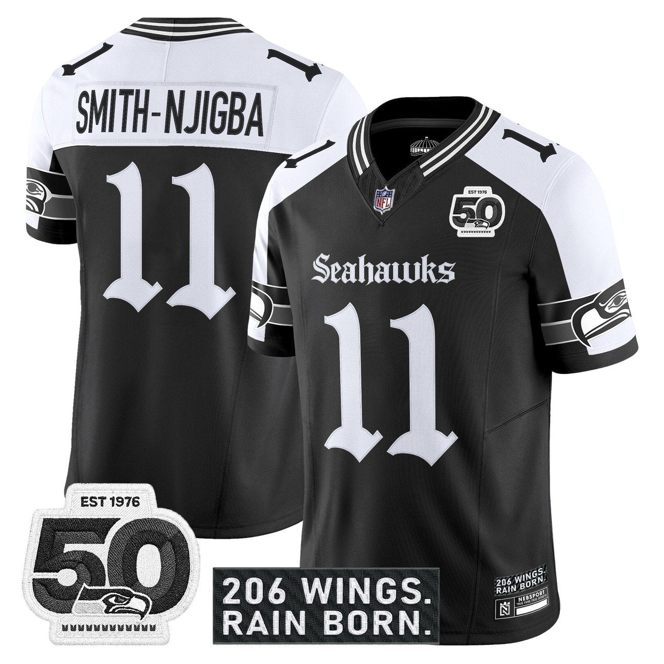 Seattle Seahawks 'Gothic Rain City Shadows Edition' Vapor Jersey - 50th Anniversary Patch - All Stitched