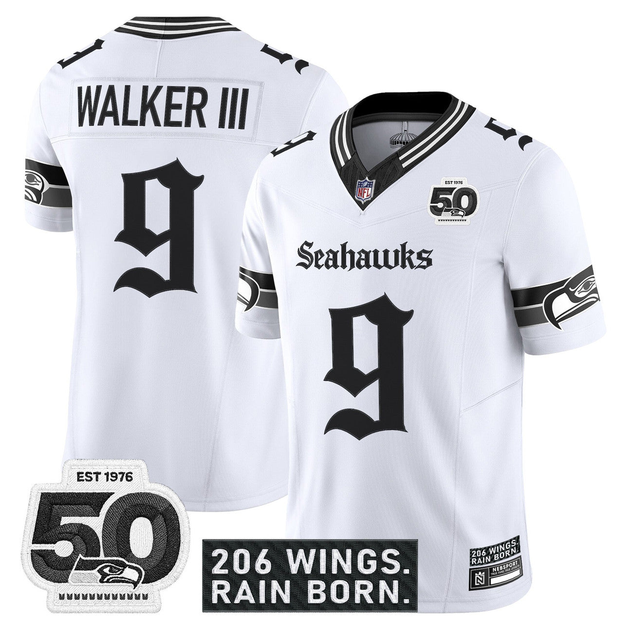 Seattle Seahawks 'Gothic Rain City Shadows Edition' Vapor Jersey - 50th Anniversary Patch - All Stitched