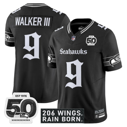 Seattle Seahawks 'Gothic Rain City Shadows Edition' Vapor Jersey - 50th Anniversary Patch - All Stitched