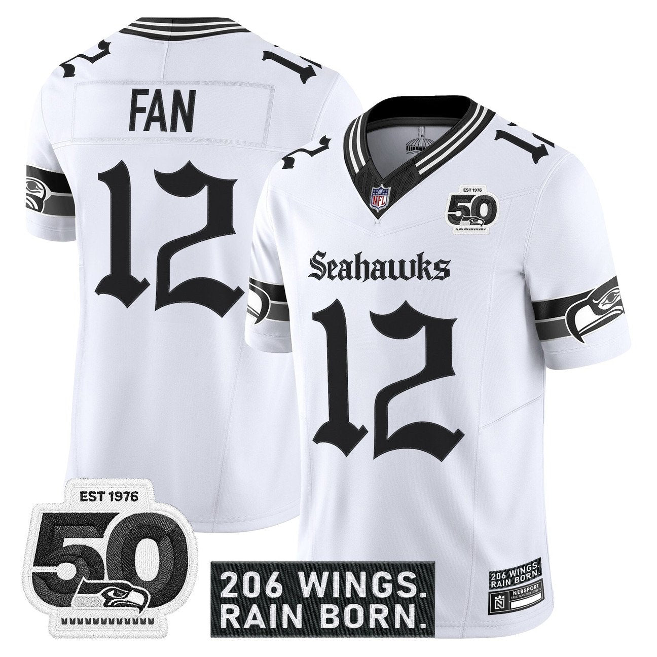 Seattle Seahawks 'Gothic Rain City Shadows Edition' Vapor Jersey - 50th Anniversary Patch - All Stitched