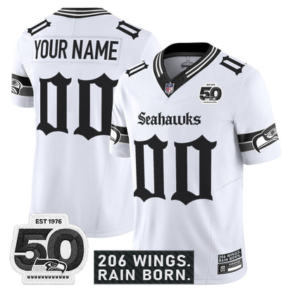 Seattle Seahawks 'Gothic Rain City Shadows Edition' Vapor Jersey - 50th Anniversary Patch - All Stitched