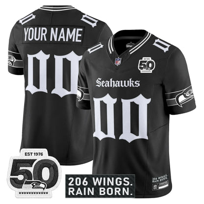 Seattle Seahawks 'Gothic Rain City Shadows Edition' Vapor Jersey - 50th Anniversary Patch - All Stitched