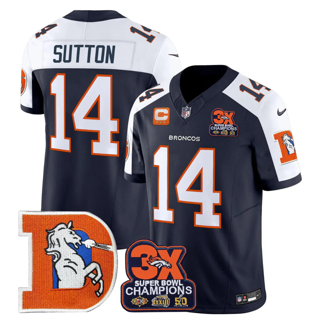 DEN Throwback 3-Times Champions Patch Vapor Limited Jersey - All Stitched