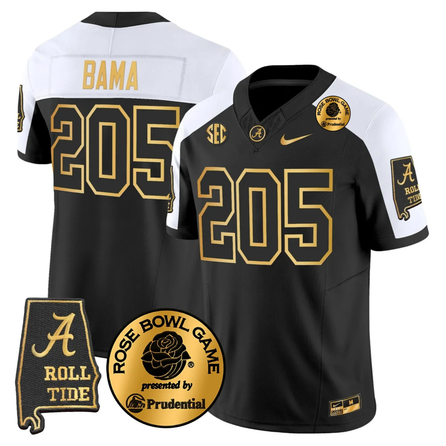 BAMA 2025 Rose Bowl Gold Vapor Limited Jersey - Alabama Map - All Stitched