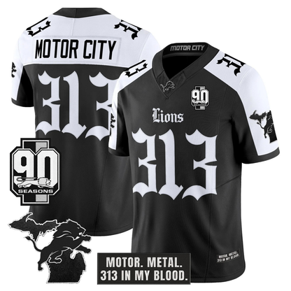 DET 'Gothic Motor Grit Edition' 90th Season Patch Vapor Limited Jersey - All Stitched