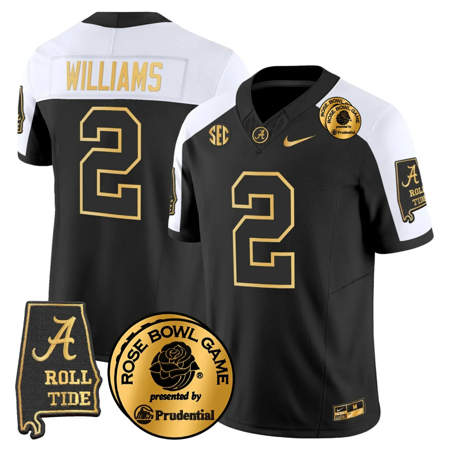 BAMA 2025 Rose Bowl Gold Vapor Limited Jersey - Alabama Map - All Stitched